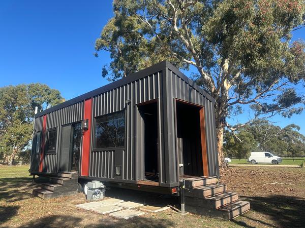 10m Single Level Tiny Home on Wheels | Dark Luxe Fit-Out | Optional Solar Trailer