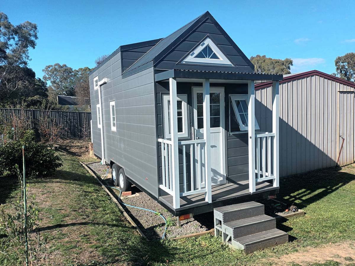 The Charcoal Cottage | 7.2m Dual Loft Tiny Home on Wheels with Covered Veranda - Image 1