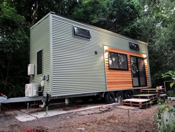 8m × 2.5m Double Loft Tiny Home on Wheels — Eucalypt Colorbond & Eclectic Finishes