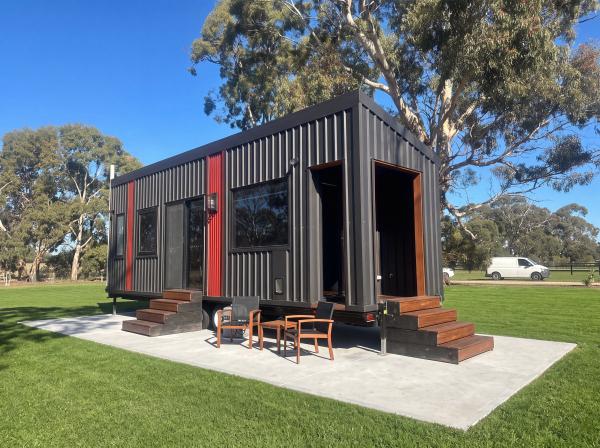 10m Single Level Tiny Home on Wheels | Dark Luxe Fit-Out | Optional Solar Trailer