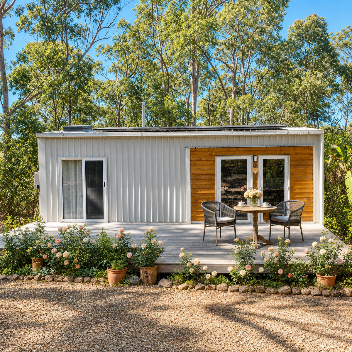 Cedar & Shale Off-Grid 9m Tiny Home on Wheels — Ground-Floor Bedroom, Gas Strut Window & White Goods - Image 1