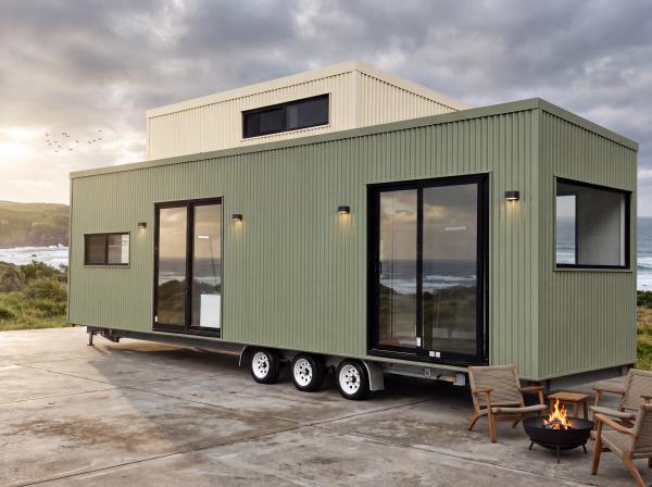 Sage & Brass 10m Tiny Home on Wheels — Ground Floor Bedroom + Loft