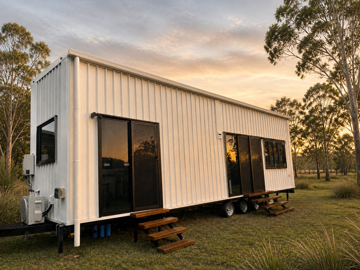 10m Tiny Home on Wheels — Ground-Floor Bedroom, Loft Sleeping + Triple Sliding Doors - Image 1