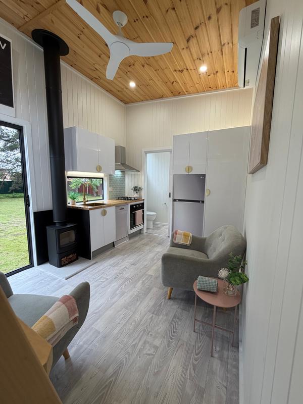 The Coastal: 3m Wide 2 Bedroom Tiny Home on Wheels, Lift-Off Trailer & Wood Fireplace