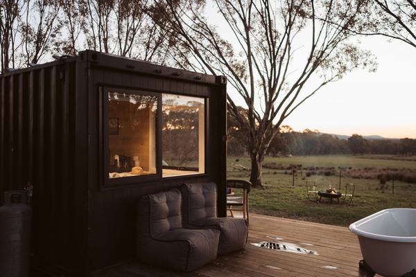 The Getaway | 6.1m Off-Grid Container Tiny Home, Outdoor Clawfoot Bath & Merbau Deck