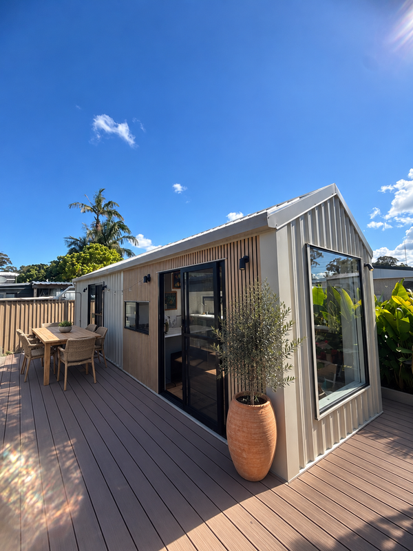 The Tallebudgera: 9.6m x 3m Tiny Home on Wheels, Ground-Floor Bedroom, Outdoor Bath and Warranty