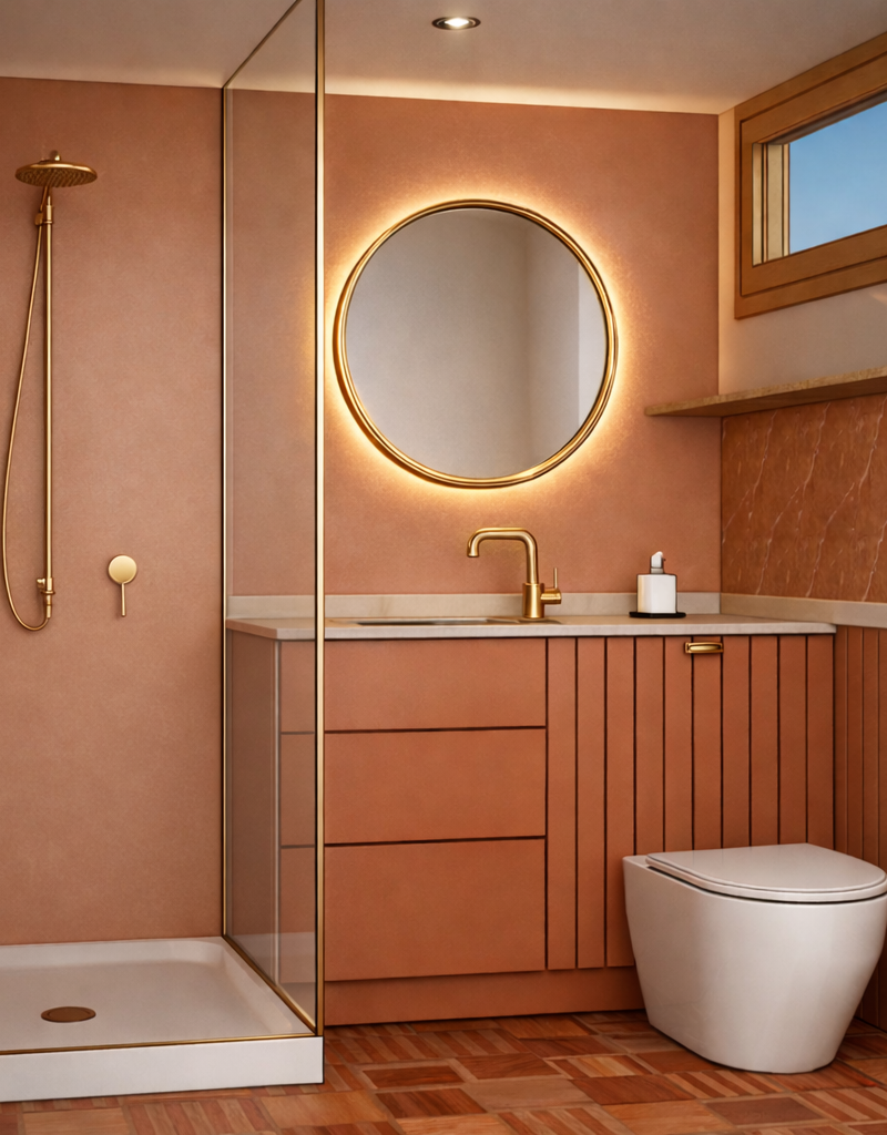 Luxe tiny home bathroom design with premium fixtures
