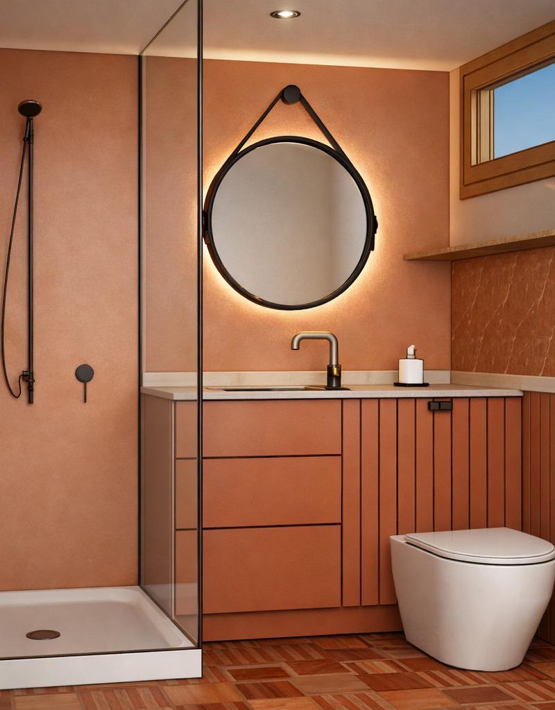 Contemporary bathroom design in 3 meter wide tiny home