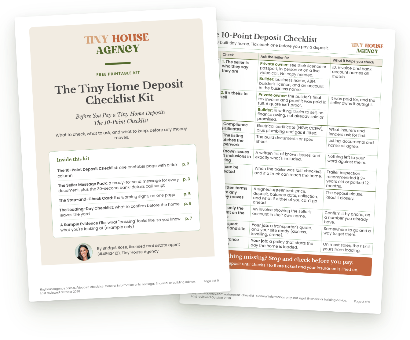 Preview of the printable deposit kit